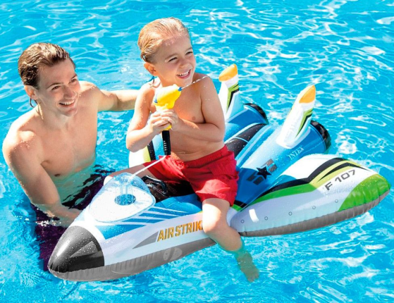Надувная игрушка Самолет с водяным пистолетом INTEX синий, 117х117 см, от 3 лет