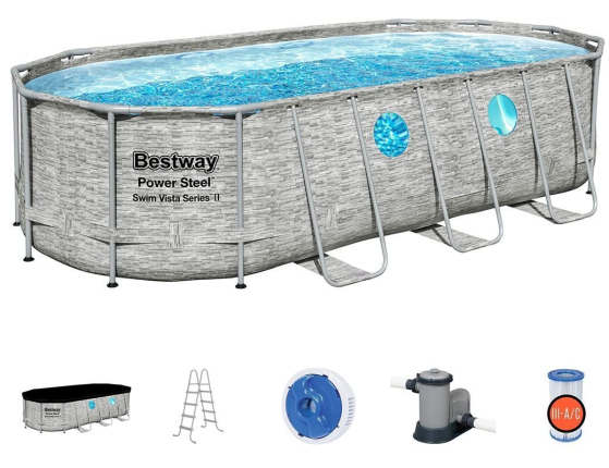 Каркасный бассейн овальный Power Steel Swim Vista Series II + фильтр-насос + аксессуары, 549х274х122 см, BestWay