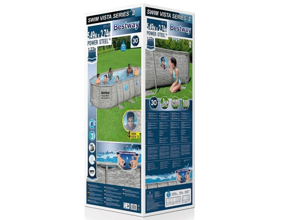 Каркасный бассейн овальный Power Steel Swim Vista Series II + фильтр-насос + аксессуары, 549х274х122 см, BestWay