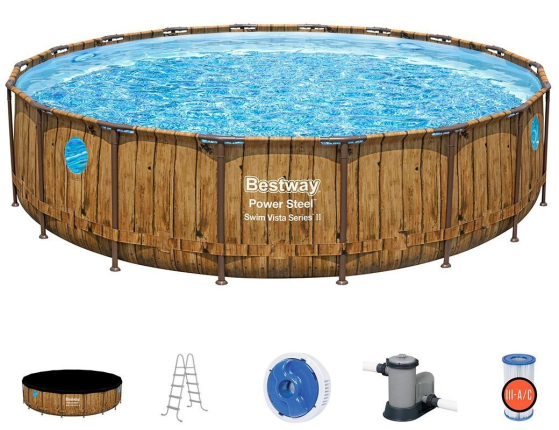 Каркасный бассейн Power Steel Swim Vista Series II + фильтр-насос + аксессуары, 549x122 см, BestWay
