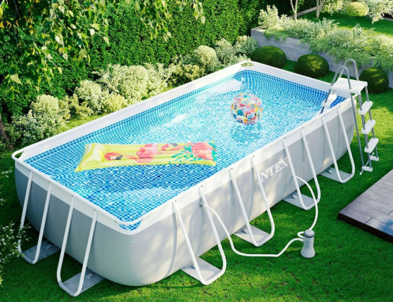 Каркасный бассейн Intex Rectangular Prism Frame Pool, 400х200х122 см + фильтр-насос + лестница