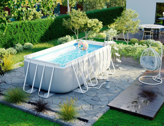 Каркасный бассейн Intex Rectangular Prism Frame Pool, 400х200х122 см + фильтр-насос + лестница
