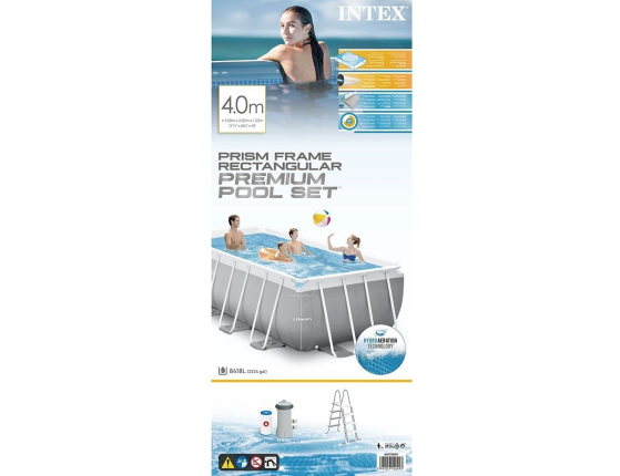 Каркасный бассейн Intex Rectangular Prism Frame Pool, 400х200х122 см + фильтр-насос + лестница