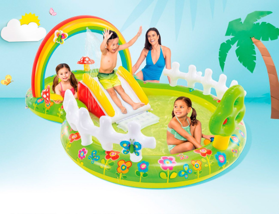 Надувной игровой центр Intex Мой сад с горкой и надувными игрушками 290х180х104 см, от 2 лет