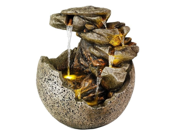 Декоративный садовый фонтан-каскад DRAGON'S EGG, искусственный камень, тёплая белая LED-подсветка, 61 см