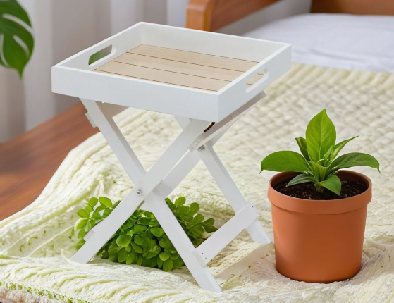 Сервировочный столик поднос COZY TIME, дерево, белый, 36х30 см