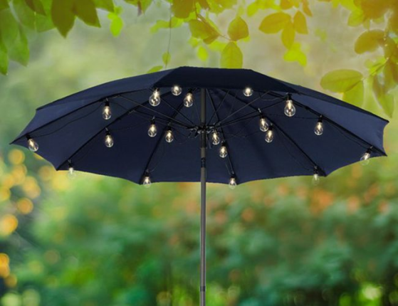 Ретро гирлянда UMBRELLA BULBS, 20 тёплых белых LED-ламп, 8 нитей по 1.2 м, чёрный провод, уличная