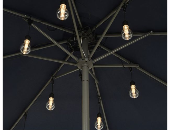 Ретро гирлянда UMBRELLA BULBS, 20 тёплых белых LED-ламп, 8 нитей по 1.2 м, чёрный провод, уличная