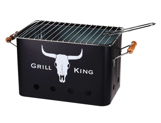Портативный гриль на углях GRILL KING, с деревянными ручками, чёрный, 32х20х20 см