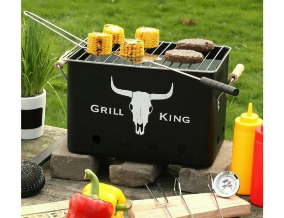 Портативный гриль на углях КОРОЛЕВСКИЙ (GRILL KING), с деревянными ручками, чёрный, 32х20х20 см