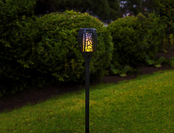 Садовый светильник - фонарь Solar ФЛАМЕНКО на солнечной батарее, 36 жёлтых LED-огней с эффектом живого пламени, 57х11.5 см