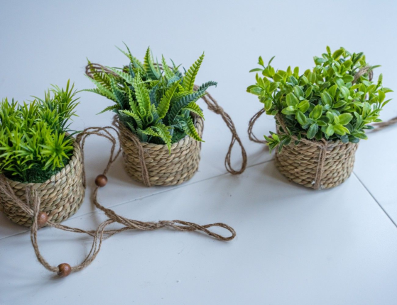 Искусственное растение COZY GREENS в подвесном джутовом кашпо, пластик, 8х12 см