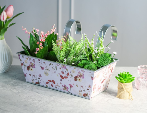 Подвесное кашпо для балкона VILLAGE FLOWERS, цинковое, 35х13х15 см