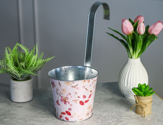 Подвесное кашпо-ведёрко для балкона VILLAGE FLOWERS, цинковое, 17х13х14 см