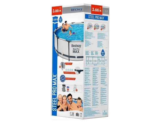Бассейн каркасный Bestway Steel Pro Мах, 366 х 100 см + фильтр-насос + лестница