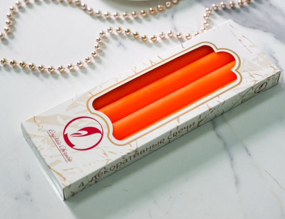 Свечи классические, оранжевые, 2х25 см (4 шт.)