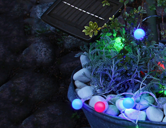Садовая гирлянда FAYRI CHERRY, солнечная батарея, 20 разноцветных LED-огней, 4.75+2 м, прозрачный провод