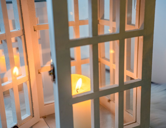 Винтажный подсвечник-фонарь ПОЛЯРНЫЙ ДЕНЬ, деревянный, белый, 39 см