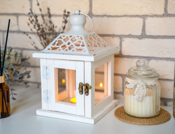 Подсвечник-фонарик СИРИЛЬ, деревянный, белый, 24 см