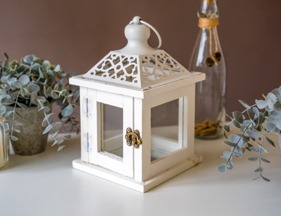 Подсвечник-фонарик СИРИЛЬ, деревянный, белый, 24 см