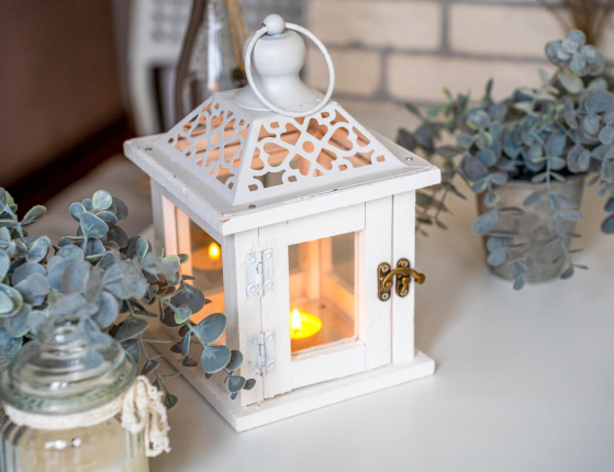 Подсвечник-фонарик СИРИЛЬ, деревянный, белый, 24 см