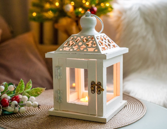 Подсвечник-фонарик СИРИЛЬ, деревянный, белый, 24 см