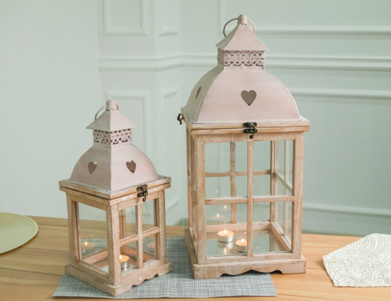 Набор подсвечников-фонарей ВАРМ ФРОЙДЕ, дерево, 55-38 см (2 шт.)