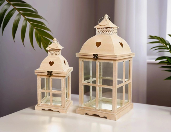 Набор подсвечников-фонарей ВАРМ ФРОЙДЕ, дерево, 55-38 см (2 шт.)