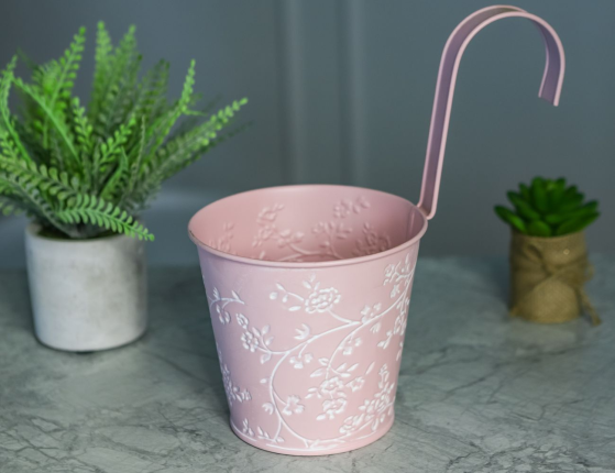 Подвесные кашпо для балкона ЛЕТНЯЯ АКВАРЕЛЬ, металлические, 14х14 см, розовый