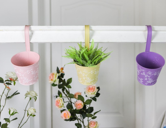 Подвесные кашпо для балкона ЛЕТНЯЯ АКВАРЕЛЬ, металлические, 14х14 см, розовый