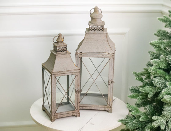 Подсвечники-фонари ЮНИТА, металл, серый антик, набор - 2 шт.