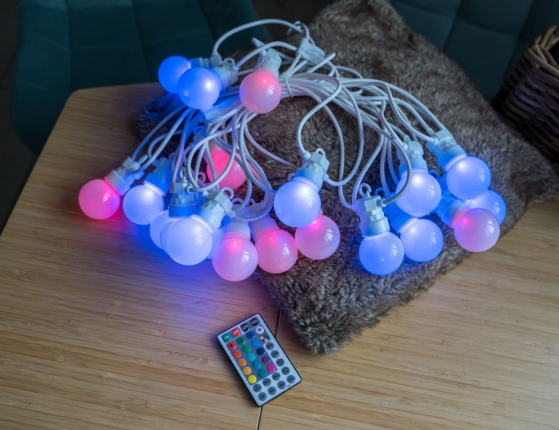 Гирлянда из лампочек CREAMY PAINTS, 20 разноцветных RGB LED-огней, 9.5+5 м, белый провод, ПДУ, таймер, контроллер, коннектор, уличная, Kaemingk