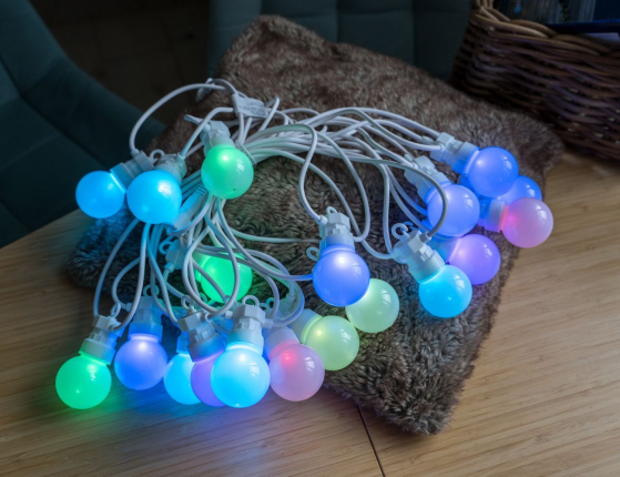 Гирлянда из лампочек CREAMY PAINTS, 20 разноцветных RGB LED-огней, 9.5+5 м, белый провод, ПДУ, таймер, контроллер, коннектор, уличная, Kaemingk
