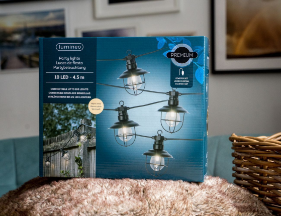 Гирлянда из лампочек ДАЧНОЕ РЕТРО, 10 тёплых белых LED-огней, 4.5+5 м, чёрный провод, коннектор, уличная, Kaemingk