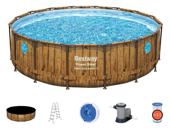 Каркасный бассейн Power Steel Swim Vista Series II, 488х122см + фильтр-насос + аксессуары, BestWay