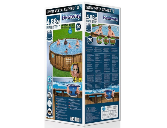Каркасный бассейн Power Steel Swim Vista Series II, 488х122см + фильтр-насос + аксессуары, BestWay
