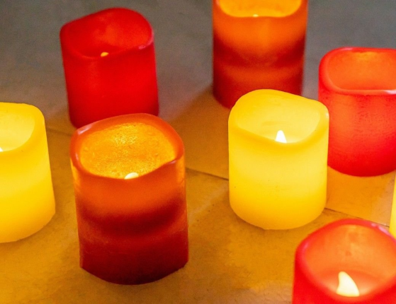 Набор рустикальных восковых свечей КЛАССИКА, красный, LED-огни, 4.7x4.7x5 см, батарейки, упаковка 4 шт.