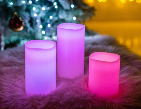 Набор светодиодных свечей РАДУГА (3 шт.), RGB LED-огни, ПДУ, контроллер, батарейки, 15/12.5/10х7,5 см