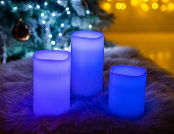 Набор светодиодных свечей РАДУГА (3 шт.), RGB LED-огни, ПДУ, контроллер, батарейки, 15/12.5/10х7,5 см