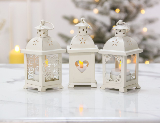 Подсвечник-фонарик под чайную свечу ПАУЛИ - ТЁПЛОЕ СЕРДЕЧКО, металлический, белый, 14х7 см