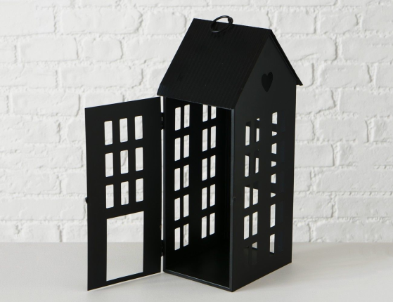 Подсвечники-домики АЛАМО металлические, чёрные, комплект - 3 подсвечника, 13-35 см