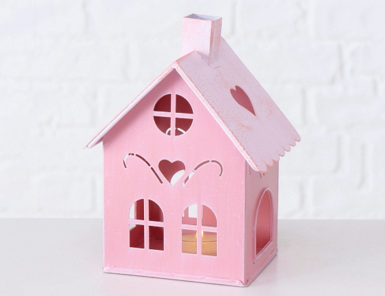 Подсвечники-домики КЮФШТАЙН металлические, розовые, комплект - 3 домика, 15-40 см