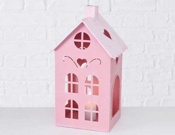 Подсвечники-домики КЮФШТАЙН металлические, розовые, комплект - 3 домика, 15-40 см