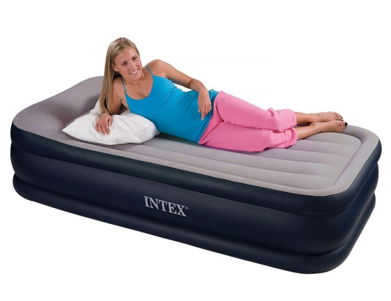 Надувная кровать Intex Deluxe Pillow Rest Raised Bed (Twin), 99х191х42 см, с подголовником и встроенным насосом 220V