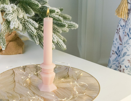 Декоративная свеча АНТИЧНОЕ ИЗЯЩЕСТВО с гранёным основанием, нежно-розовая, парафин, 25 см