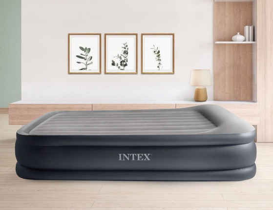 Двуспальная кровать Intex Deluxe Pillow Rest Raised Bed (Queen), 152х203х42 см, с подголовником и встроенным насосом 220V