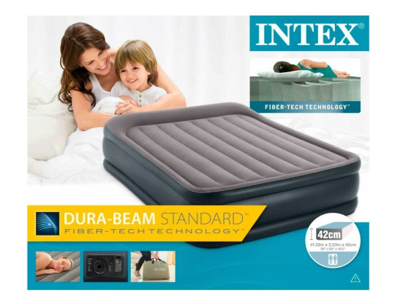 Двуспальная кровать Intex Deluxe Pillow Rest Raised Bed (Queen), 152х203х42 см, с подголовником и встроенным насосом 220V