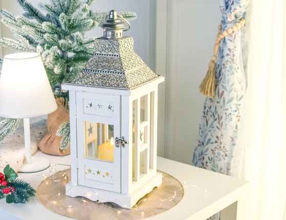 Подсвечник-фонарь КУБИНО большой, дерево (пихта), белый