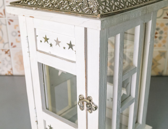 Подсвечник-фонарь КУБИНО большой, дерево (пихта), белый