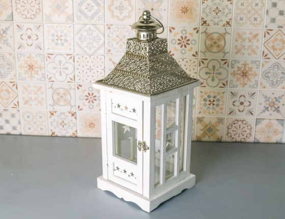 Подсвечник-фонарь КУБИНО большой, дерево (пихта), белый